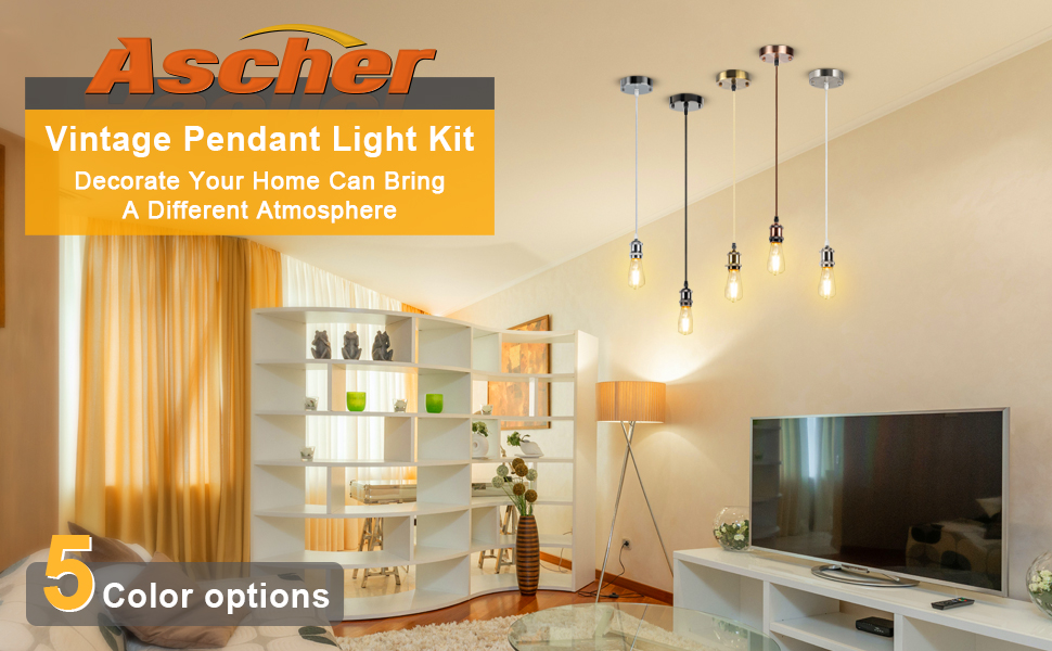 Ascher 1 Pack Pendant Light Kit, E26 Lamp Socket Industrial Vintage