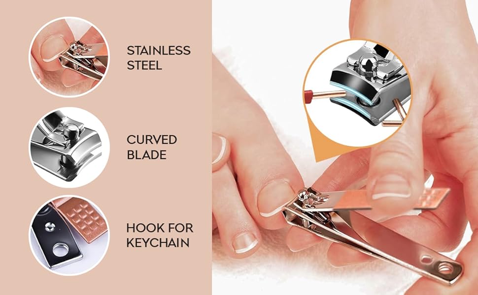 Stainless steel nail clipper with curved blade for precision cutting