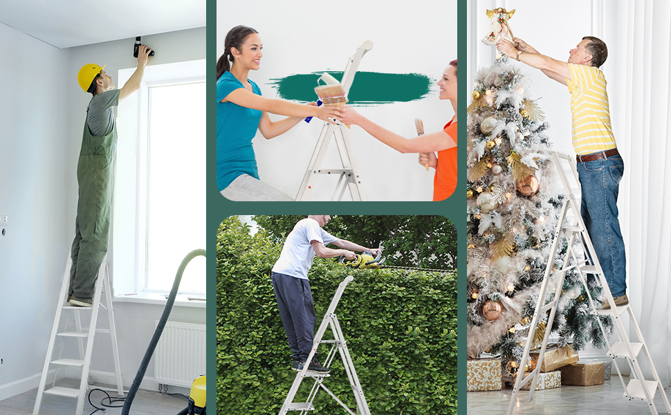 HBTower 5 Step Ladder, Aluminum Ladder with Handrails, Folding Step Stool for Adults, 330LBS