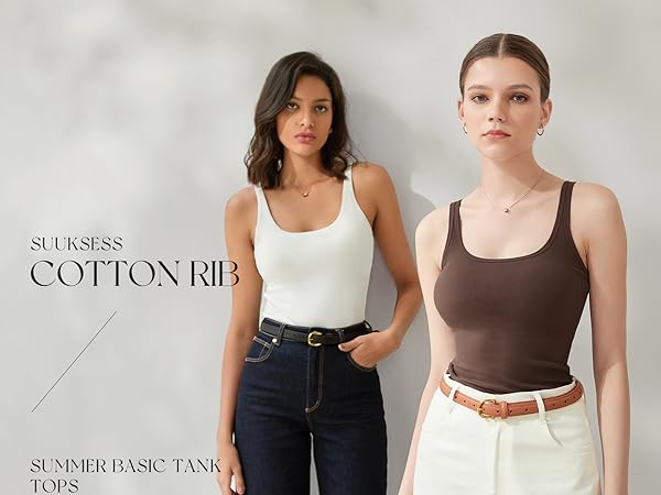 SUUKSESS Women Padded Cotton Ribbed Long Tank Tops 2025