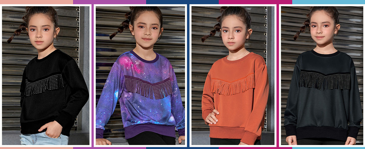 Girls' Fringe Trim Sweatshirts