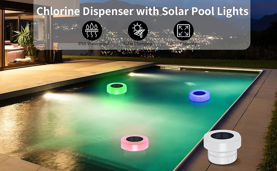 4 Pack Pool Chlorine Floater Chlorine Dispenser with Solar Light Easy Opening