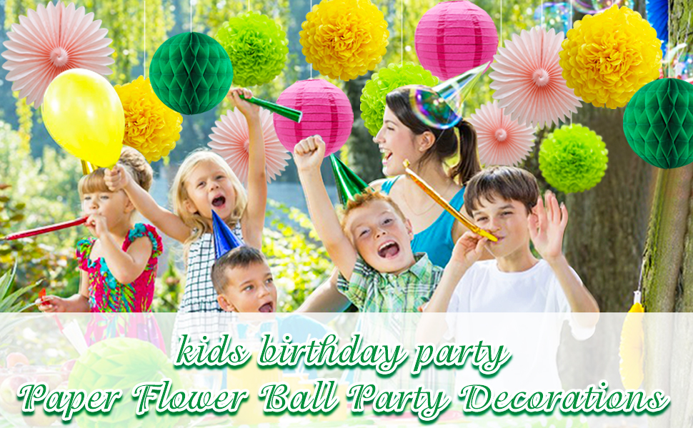 Party Decorations Kit Hanging Paper Fan Tissue Paper Pom Poms Flowers