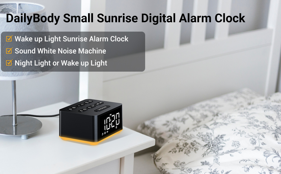 【3 in 1】 Sound Machine Dual Alarm Clock Night Light White
