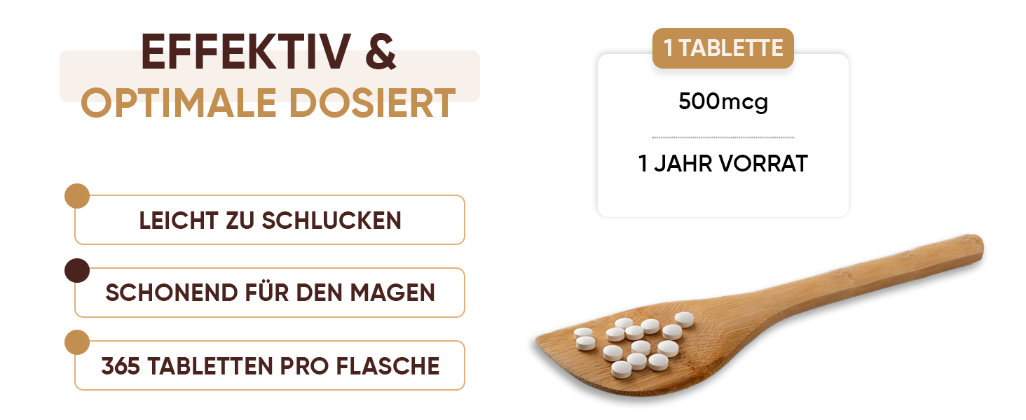 Vitamin B12 Tabletten 500 mcg je Tagesdosis 365 Mikrotabletten 1 Jahr Vorrat Reines