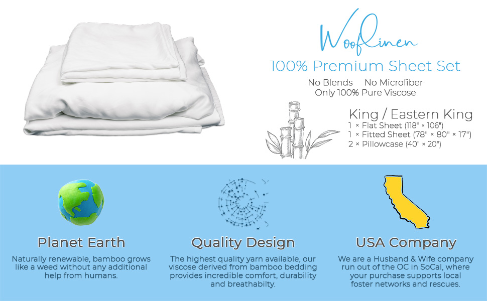 Wooflinen Viscose Derived from Bamboo King Sheet Set