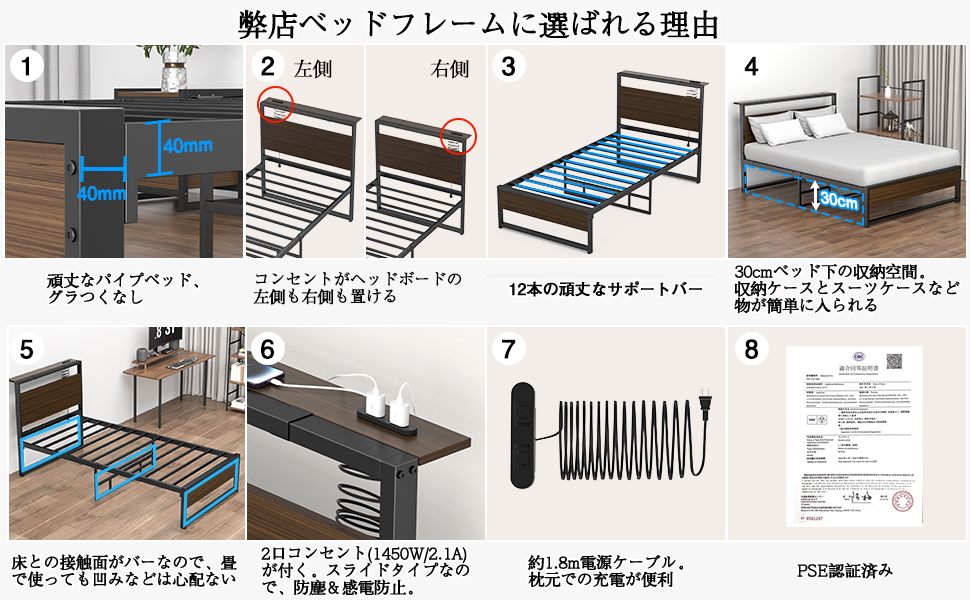 ネオン様用シングルベッド Amazon｜SINNONAKA 2口コンセント ベッドフレーム 宮棚付き