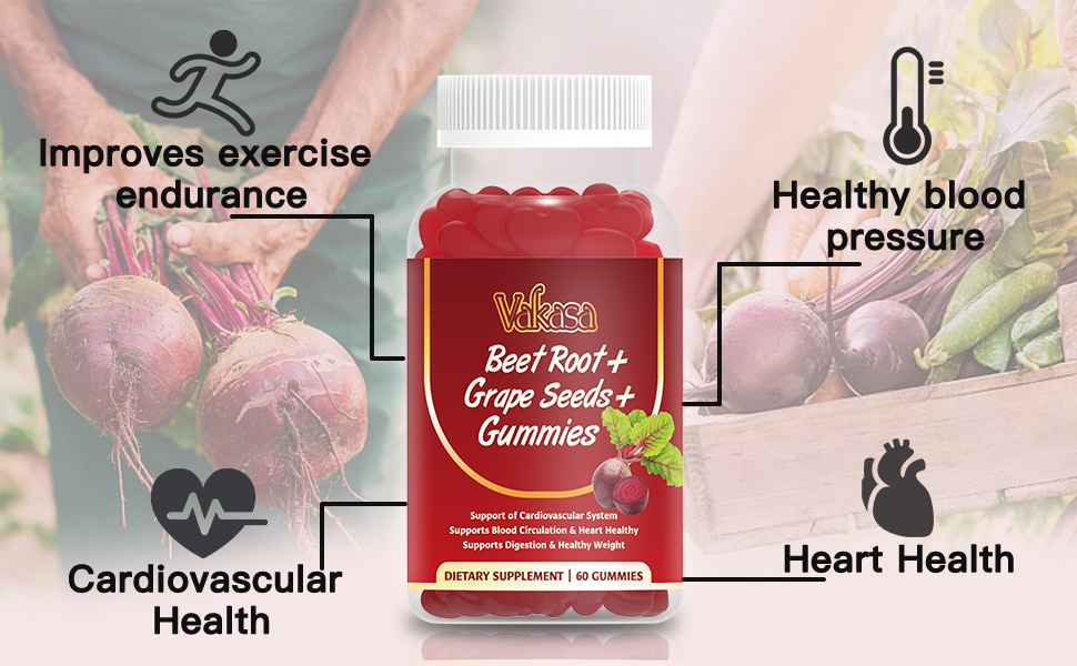 2 Pack Beet Root Gummies with Grape Seed Extract, Vitamin