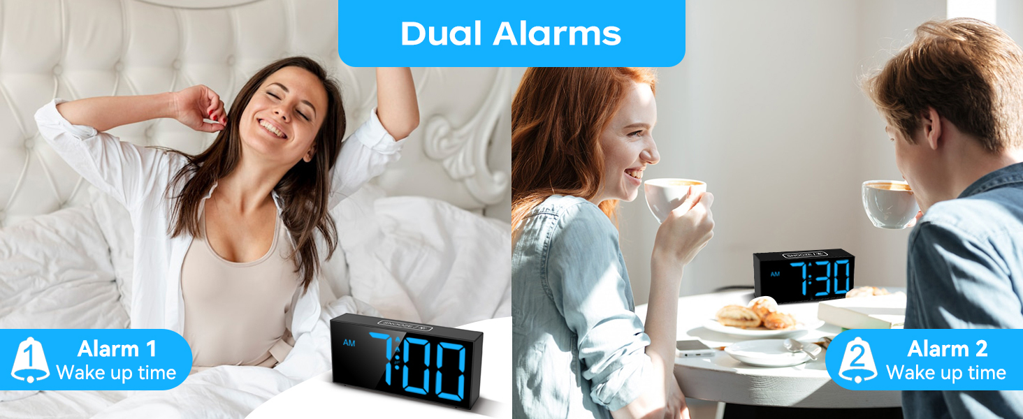 Netzu Loud Alarm Clock for Heavy Sleepers Adults, Large Alarm Clocks
