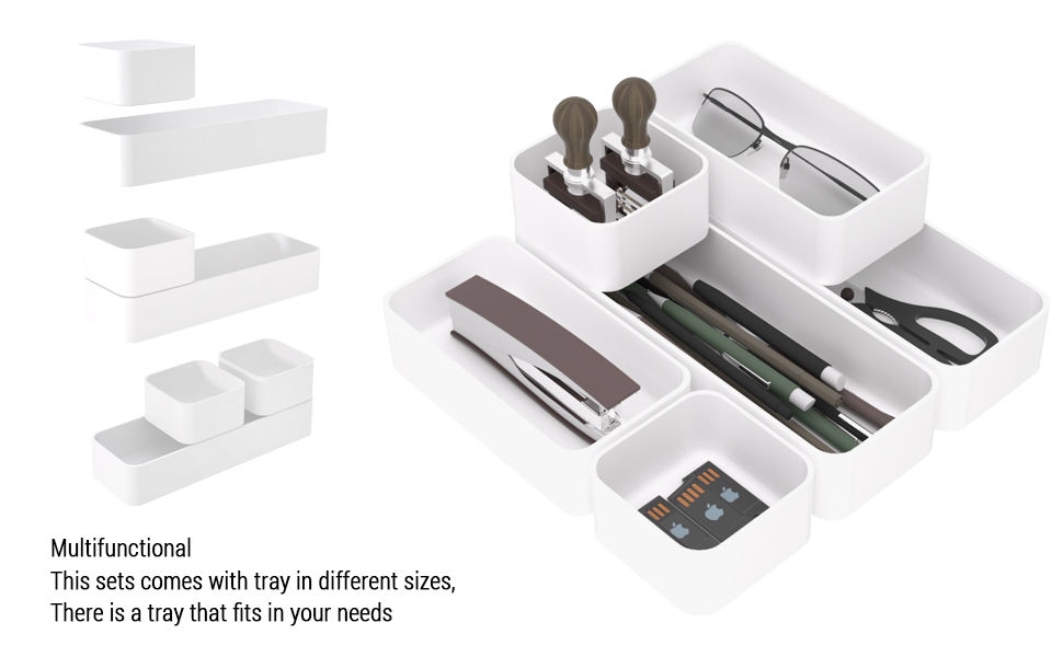 6 Piece Stackable Plastic Organizer Drawers Set, Multifunctional