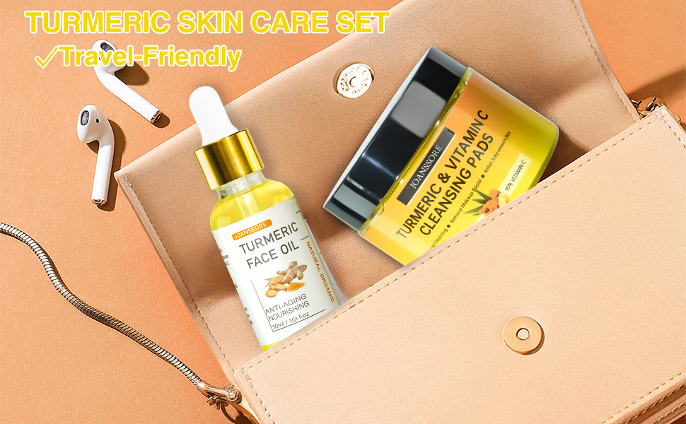 turmeric skincare set turmeric cleansing pads 40 pads turmeric oil travel-friendly