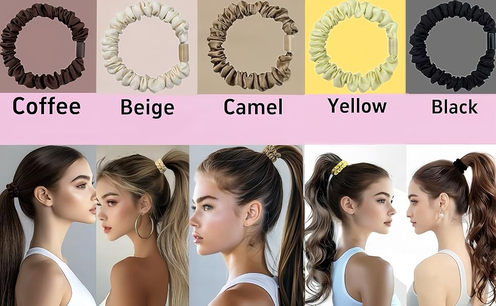 Satin Hair Ties Skinny Hair Elastic Bands Ponytail Holder for Women Hair Accessories (Light Colors)