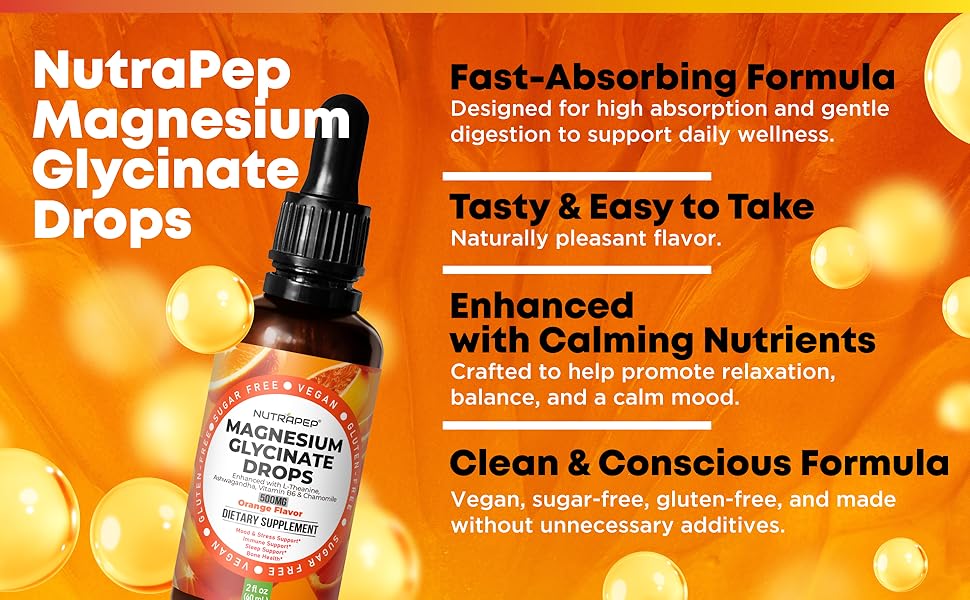 Liquid magnesium glycinate drops supplement for adults pure wellness absorption formula