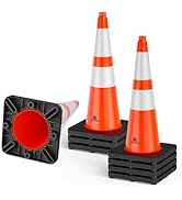 RoadHero 8 Pack 28 Inch 5.5 Lb Traffic Cones with Heavy Black Base, Orange Safety Cone with Refle...