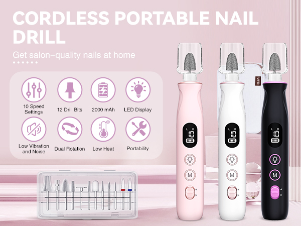 Amazon.com: Electric Nail Drill, Cordless 2000 mAh