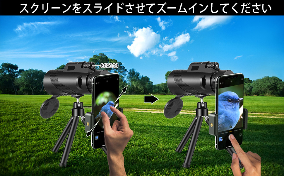 Amazon | XINKSD 80x100 高倍率 単眼望遠鏡 スマートフォン対応