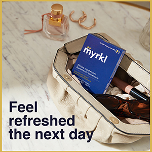myrkl, dietary supplement, vitamin, travel, event, wedding, vacation, party, capsules, refreshed