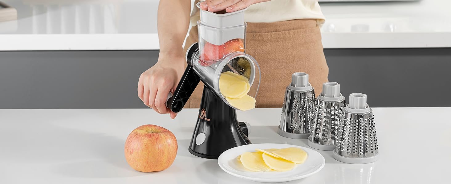 Brieftons Rotary Grater slicing apples