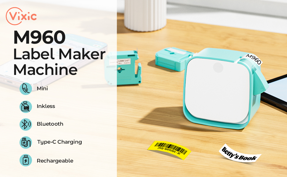 Vixic Mini Label Maker M960 Portable Bluetooth Thermal Label Maker