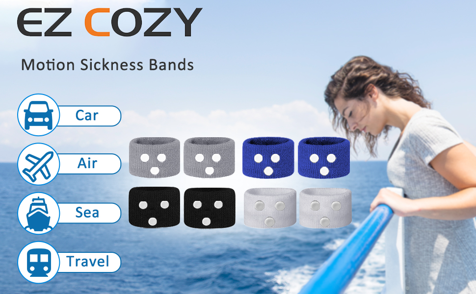 EZ COZY 8Pcs Motion Sickness Bands Upgraded, Anti Nausea