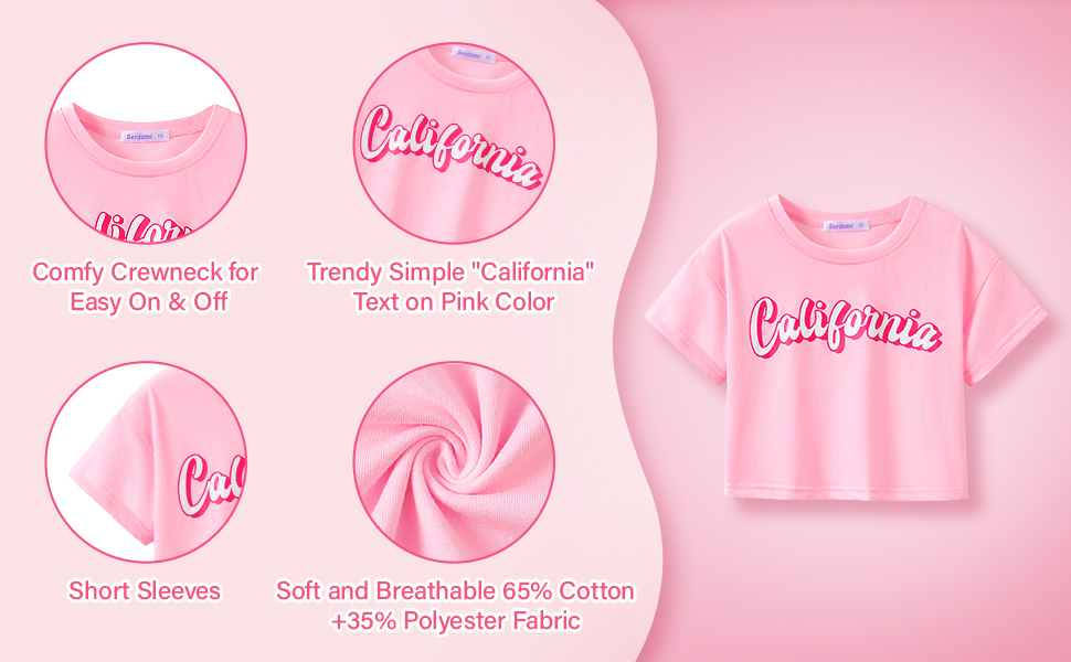 girls’ clothing Crop Top Summer T-Shirt Comfy crewneck hoodless short sleeves little teenager