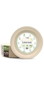 10 inch 125 pack plastic free disposable bagasse plates natural brown