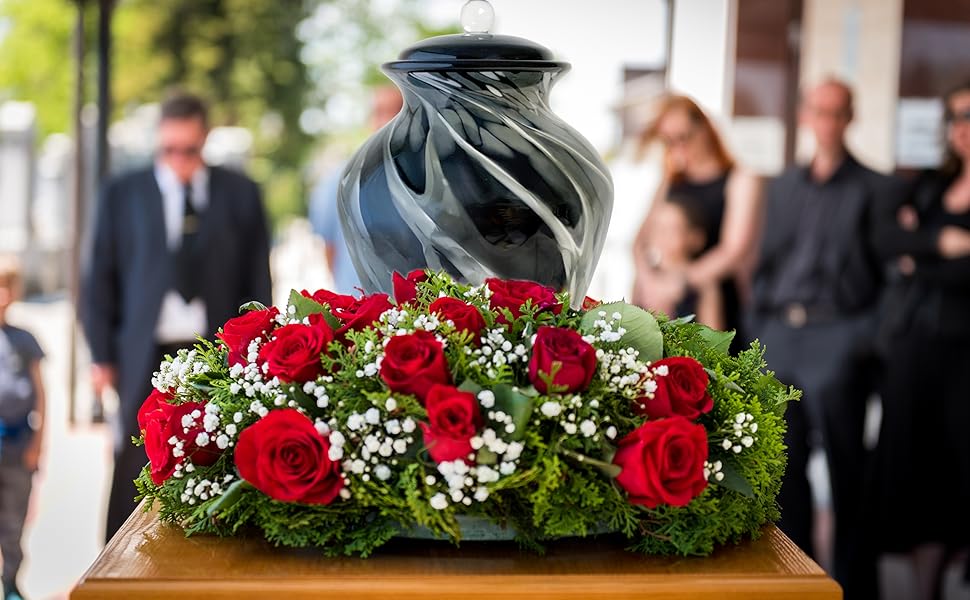 burial urn at funeral glass urn Silver radiance with flowers