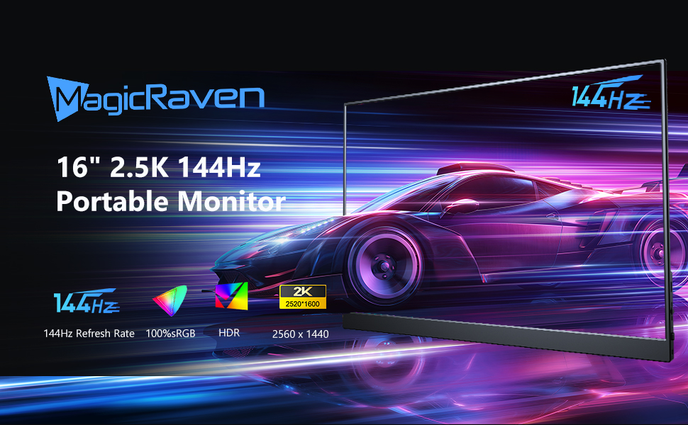 Portable Gaming Monitor, 16.1" 2.5K 144Hz Laptop Monitor, Slim