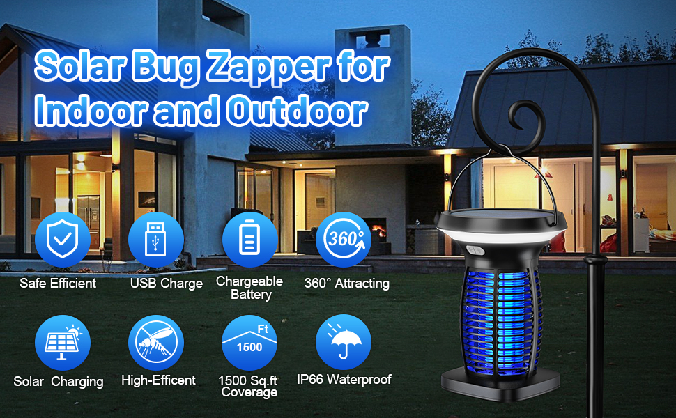 Zechuan Solar Bug Zapper Outdoor Waterproof, High Powered