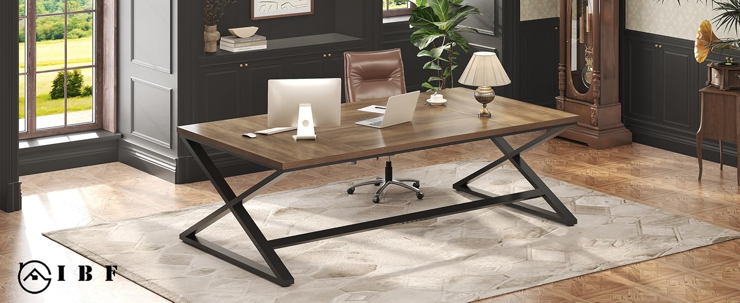 IBF Wood Large Computer Desk, 70.8” Long Home Office Desk for Two Person