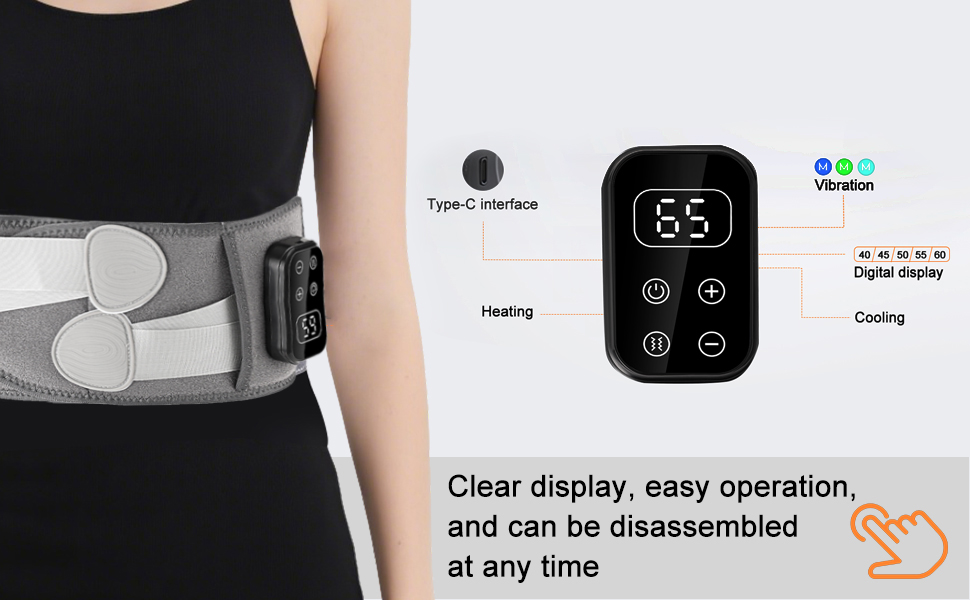 Text reads 'Clear display, easy operation.' Product interface showing digital display and control features. Multiple panels demonstrating device functionality.