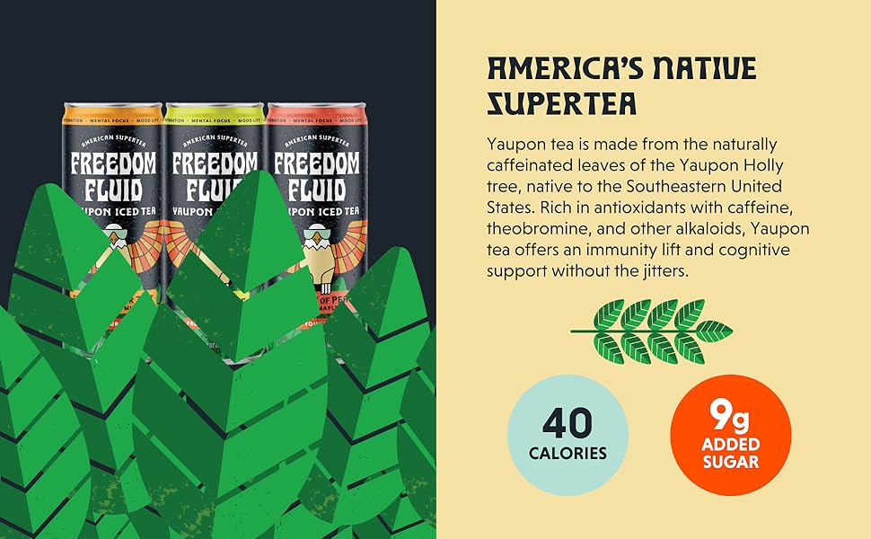 Freedom Fluid yaupon iced tea, caffeinated, healthy drink alternative, low sugar, low calorie