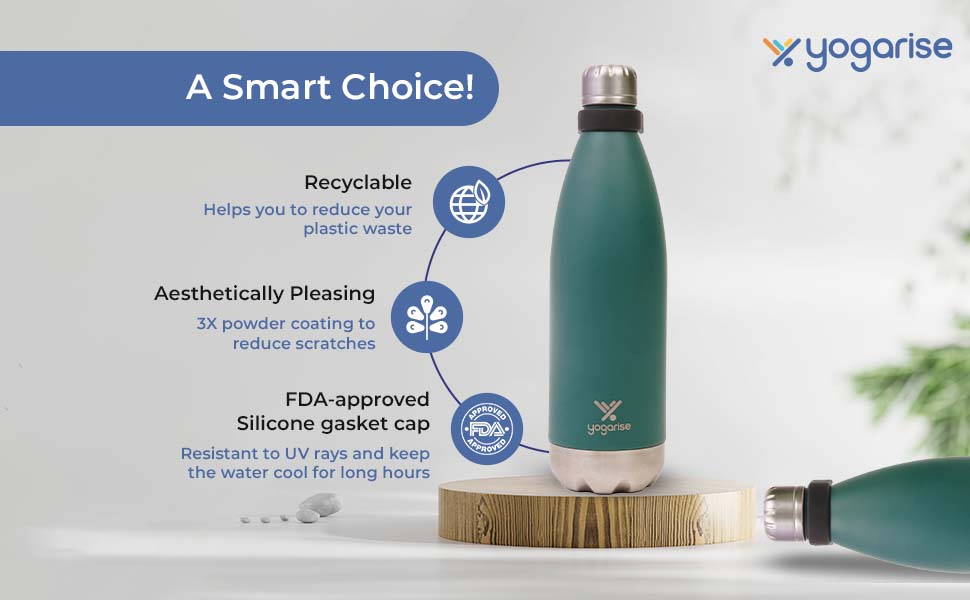 Yogarise Thermosteel Bottle 1 Litre 8hrs with Hot & Cold Stainless