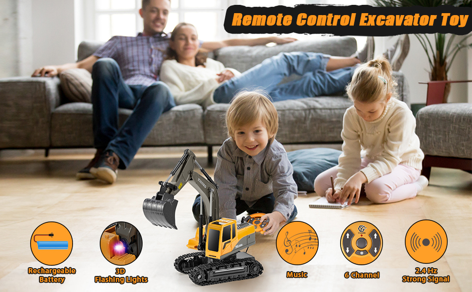 remote control excavator car toy with remote control excavator toy on the floor