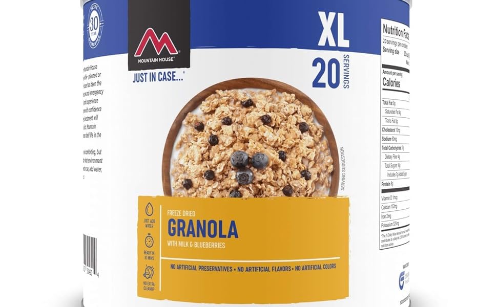 Mountain House Freeze Dried Granola With Milk & Bluberries 10 Can Hunting, Camping