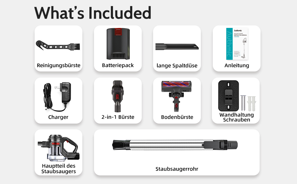 Amazon.de Authmic Akku Staubsauger, Staubsauger Kabellos bis zu 50 Min, 25000Pa Saugleistung, 5