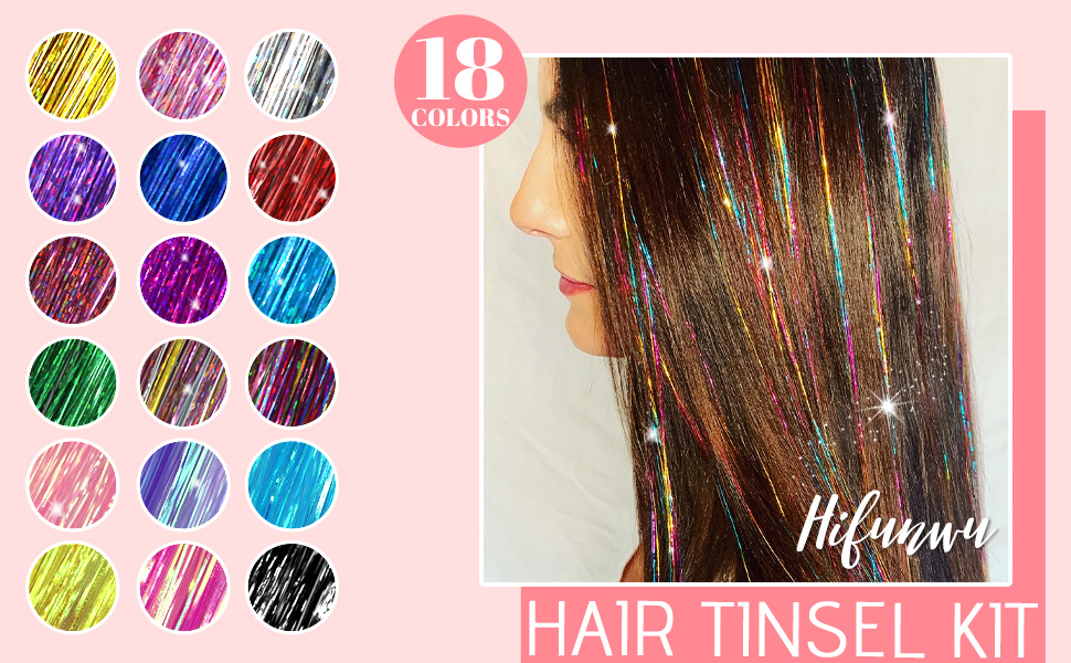 Fairy Hair Tinsel Kit with Tools 18 Colors 3600 Strands 47 Inch Glitter Tinsel Hair