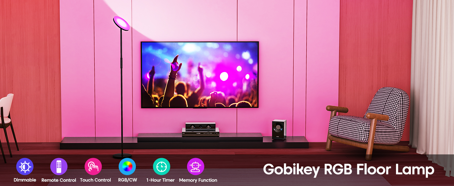 Gobikey Floor Lamp, 2024 Upgraded 36W 3000LM Uplighter Floor Lamp & RGB
