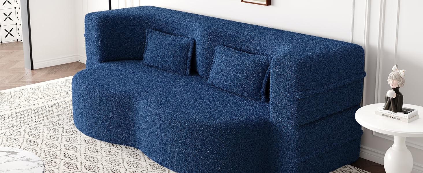 2-in-1 Convertible Folding Sofa Bed blue