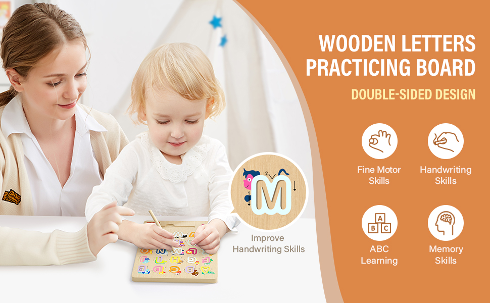 TOP BRIGHT Wooden Alphabet Tracing Board Game for 3 Years Old, Wood