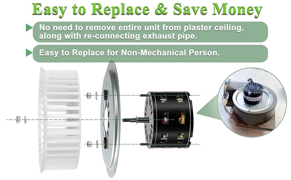 HHQ Bathroom Fan Motor & Blower Wheel Replacement for