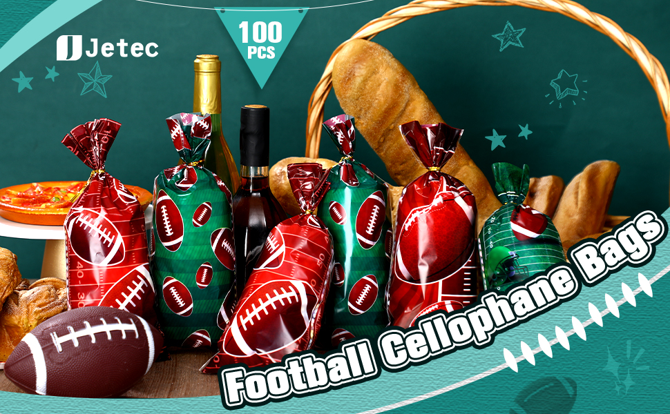 Jetec 100 Pcs Football Cellophane Bags Football Gift Treat