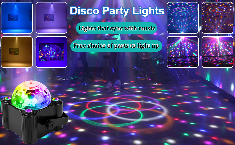 Laucnpty Disco Ball Party Lights Sound Activated Strobe DJ Stage