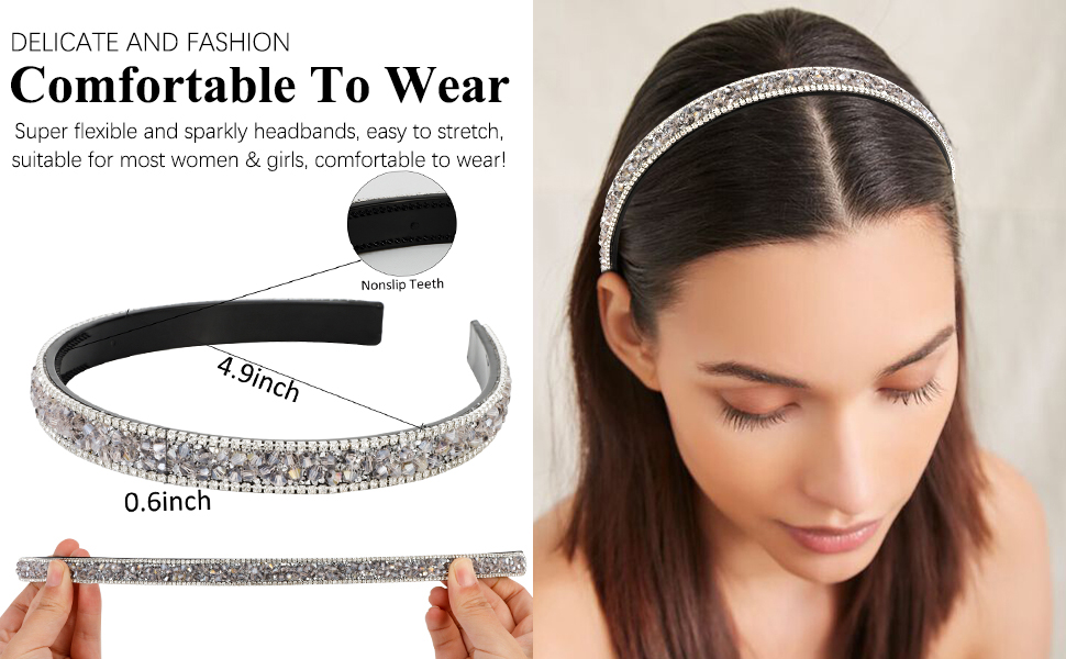 Wecoe Rhinestone Headband Women Comb Headband with Teeth