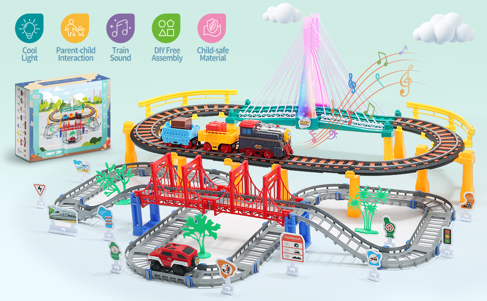 Train Set Toy, Tracks Car Toy, Train Track Playset for 3 4