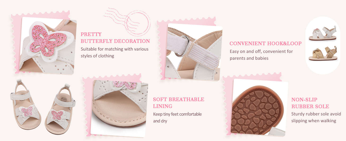 baby girl sandals infant toddler newborn summer shoes white pink gold butterfly heart-shaped infant