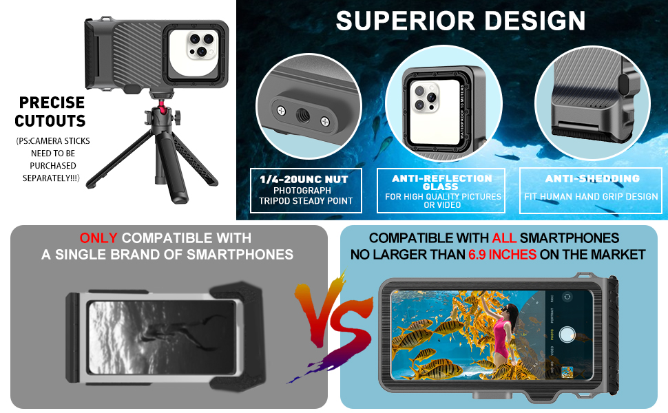 Underwater touch screen photography, no app download or Bluetooth connection required.