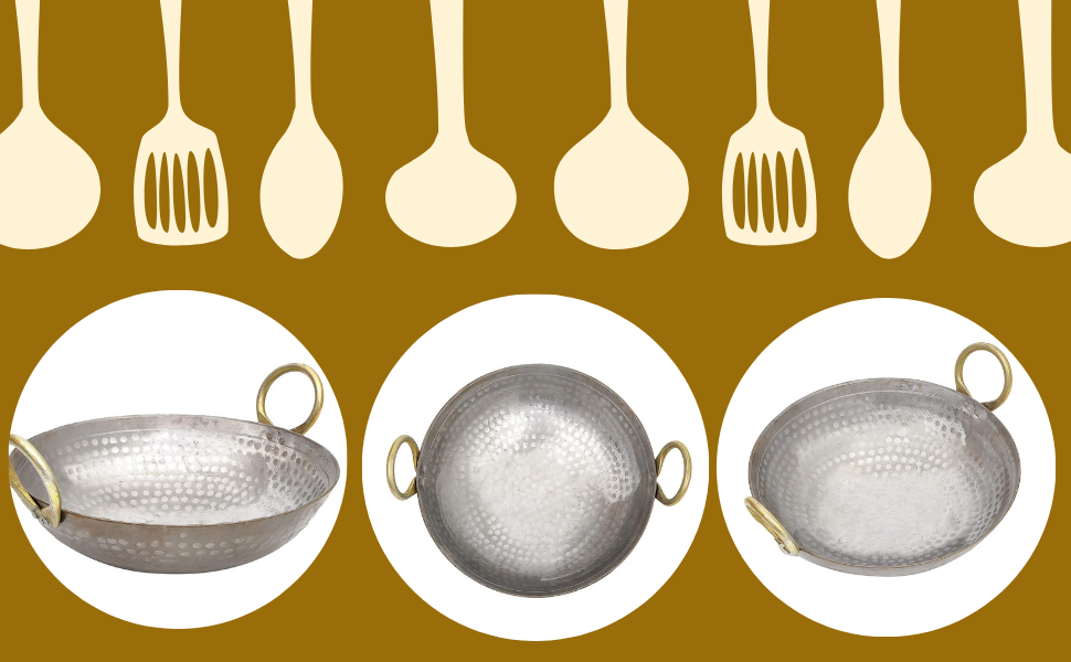 Buy RBY Heavy Base Iron Matthar/Hammered Kadhai Kadai with Handle for