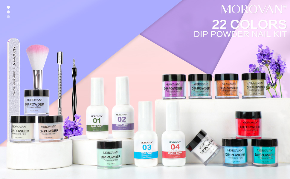 Morovan Dip Powder Nail Kit 22 Colors Dipping Powder Kit Starter With Base Top Coat Activator