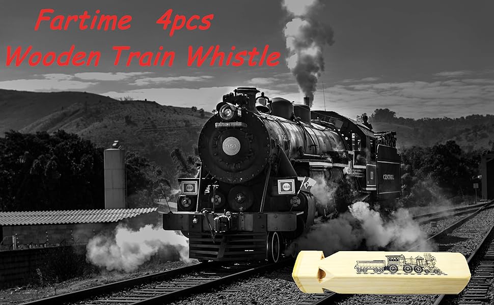 Fartime Wooden Train Whistle Toddlers Educational Party Favors Toy Gift with Blast Chart for Kids